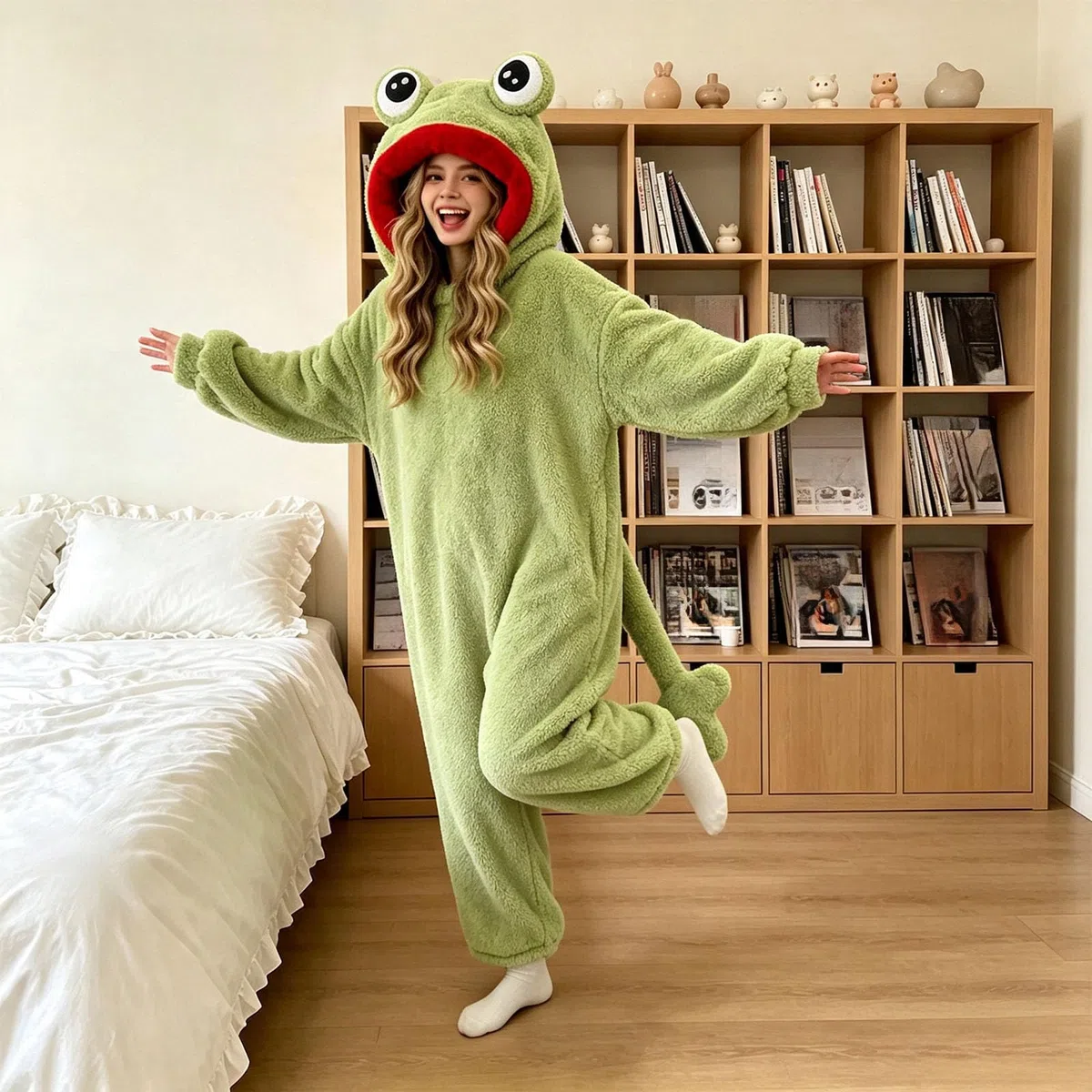 Genérico Pijama de Monstruo Verde para Mujer Hombre, Mono con Capucha de Franela, Pijama de Cuerpo Entero Acogedor con Bolsillos, Otoño Invierno Disfraz Dormir Unisex para Hogar y Halloween