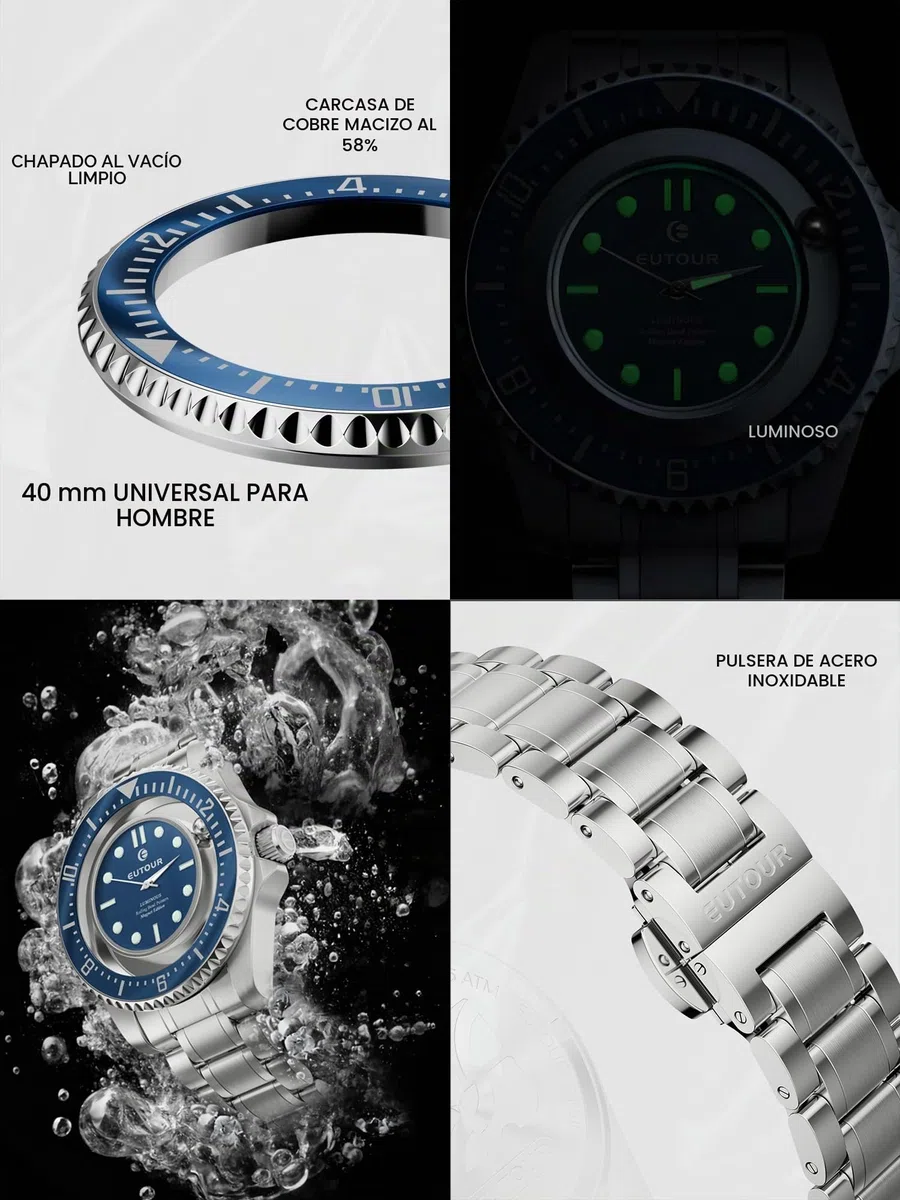 EUTOUR Reloj para Hombre, Reloj Magnético con Bola, Esfera de Cobre, Estilo Clásico, Movimiento Suizo, 40mm, Marcaciones Nocturnas