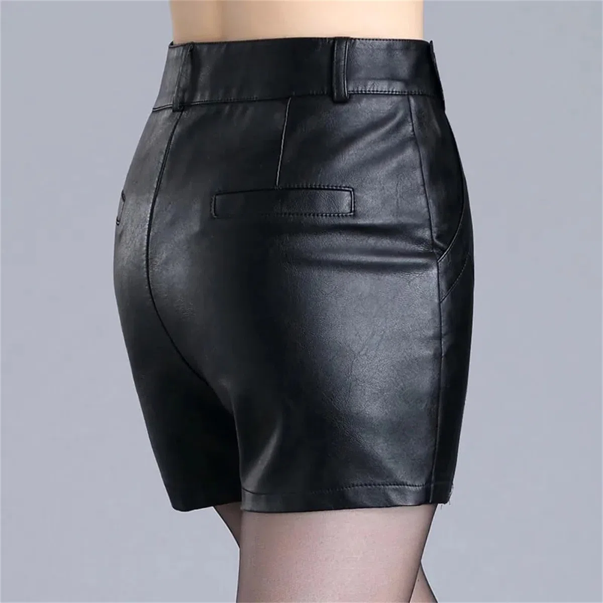 Falda de Cuero sintética Sexy para Mujer Minifalda Corta de Cintura Alta con Forma de Cadera Falda Corta con Cremallera para Fiesta y Club,Negro-Medio