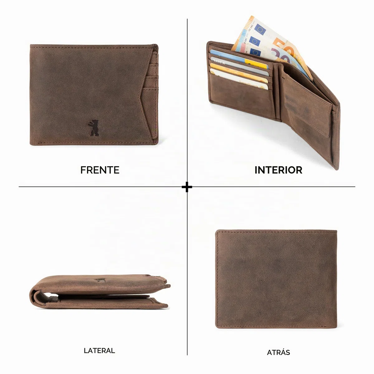 Berliner Bags Kiel Cartera de Piel Auténtica con Tarjetero Extraíble y RFID | Marrón Billetera De Cuero Hombre 8 Tarjetas Ventana Dni Monedero Cierre Botón Alemán Estilo Vintage Único Elegante Práctica