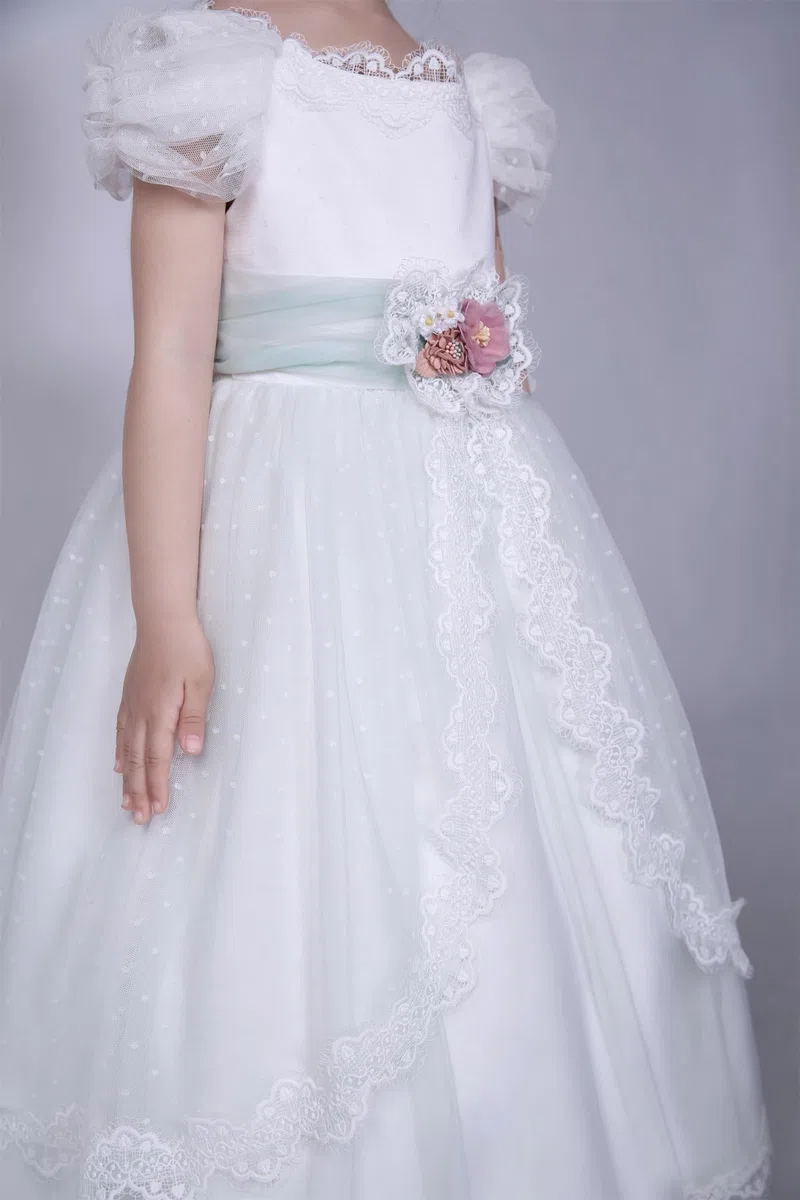 Niñas Primera Comunión Vestidos de Novia Juniors Niña Elegante Largo Blanco Ropa Tamaño 4 5 6 7 8 9 10 12 14