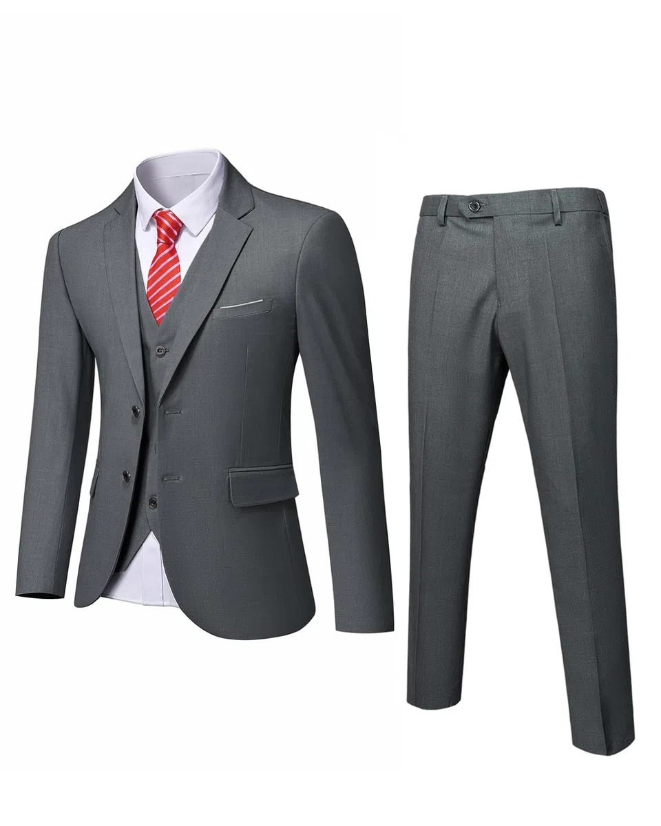 YND Conjunto de traje de 3 piezas para hombre, ajuste delgado, 2 botones, chaqueta, chaleco, pantalones y corbata