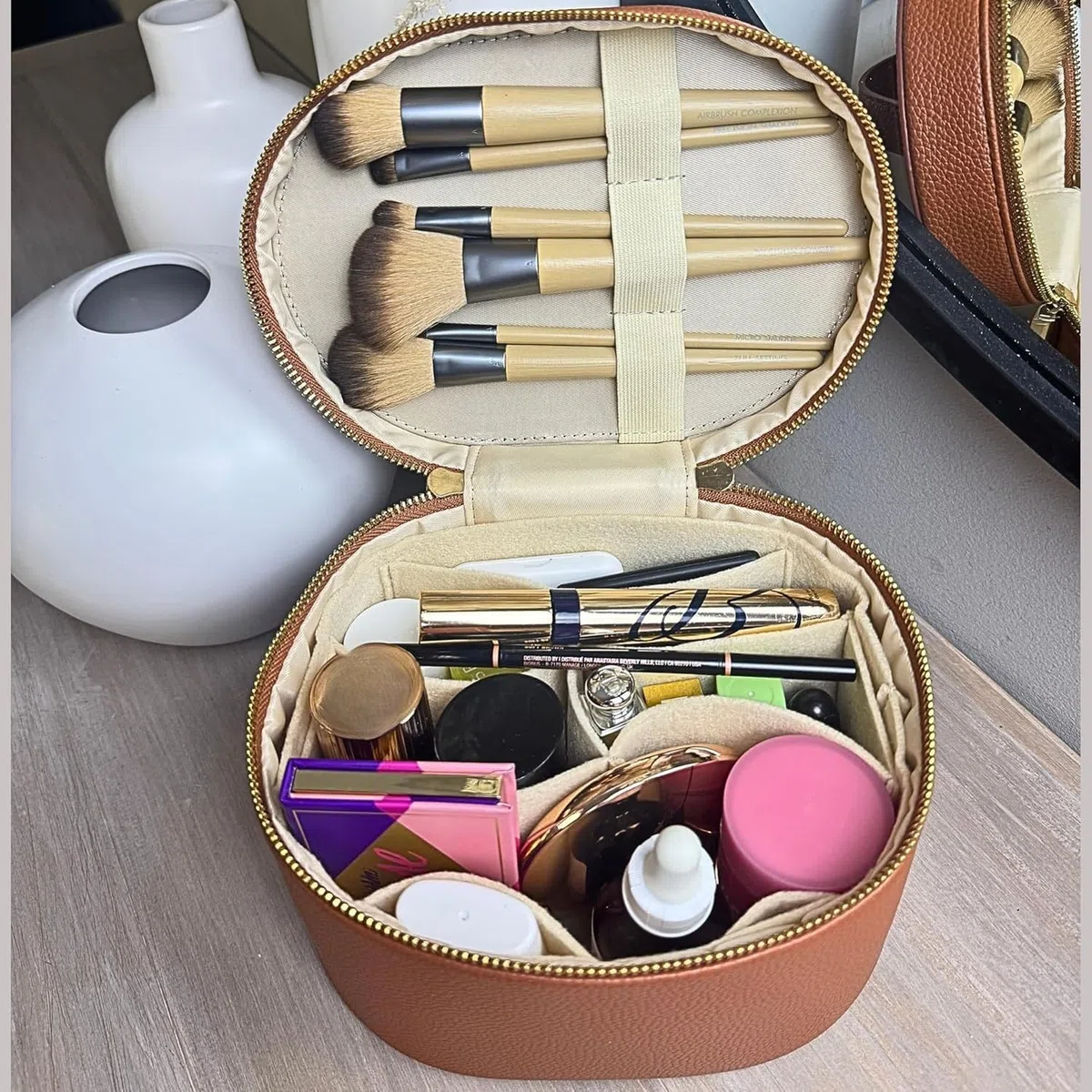 Neceser de Maquillaje Viaje con Divisor Organizador extraíble, Estuche Cosmético Portátil para Mujer, Rosado