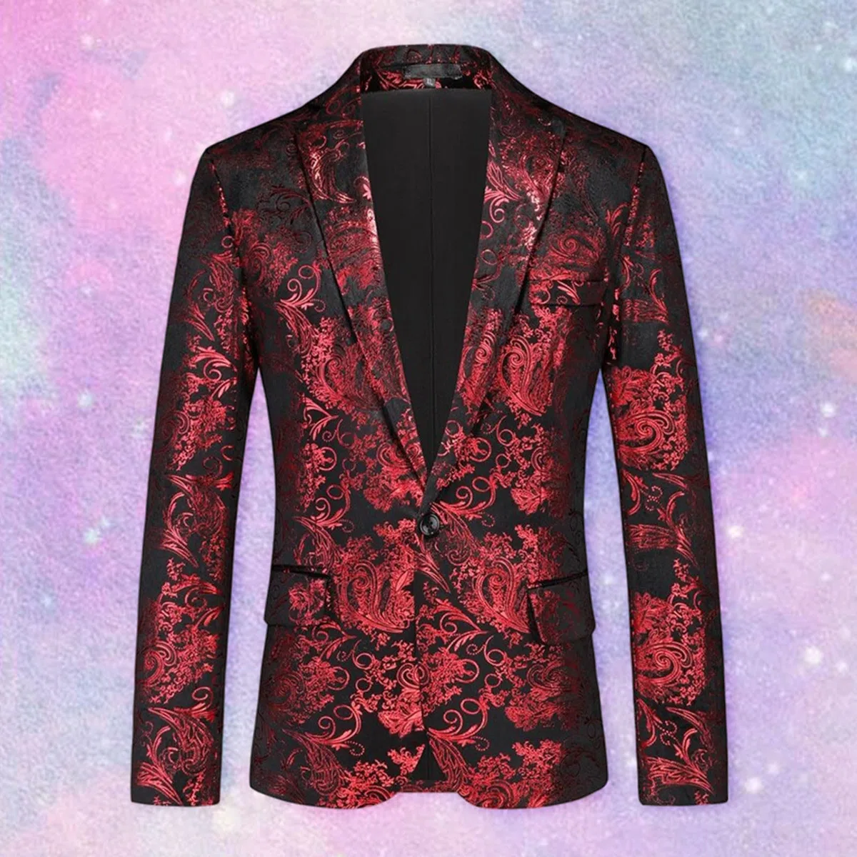 Americana Hombre Verano - Traje De Moda para Hombre Chaqueta Ajustada De Un BotóN Chaqueta De Traje con Estampado Oscuro De Perfil Bajo Chaqueta De Traje para Cena De Boda Y ActuacióN En El Escenario