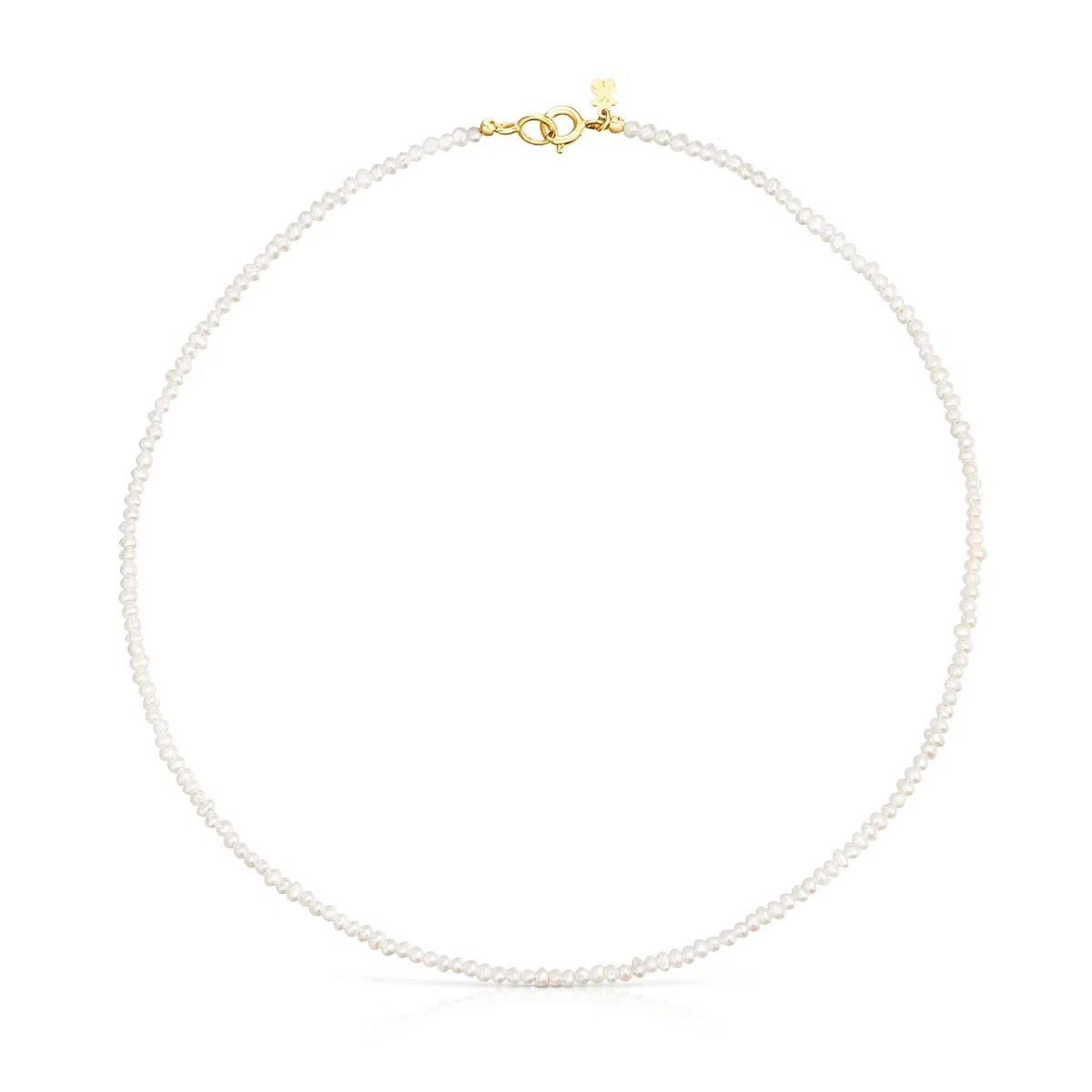 TOUS Gargantilla con Baño de Oro 18Kt sobre Plata para Mujer con Perlas Redondas Blancas de 2mm, Largo 38 cm, Elegante y Versátil, Colección Camille