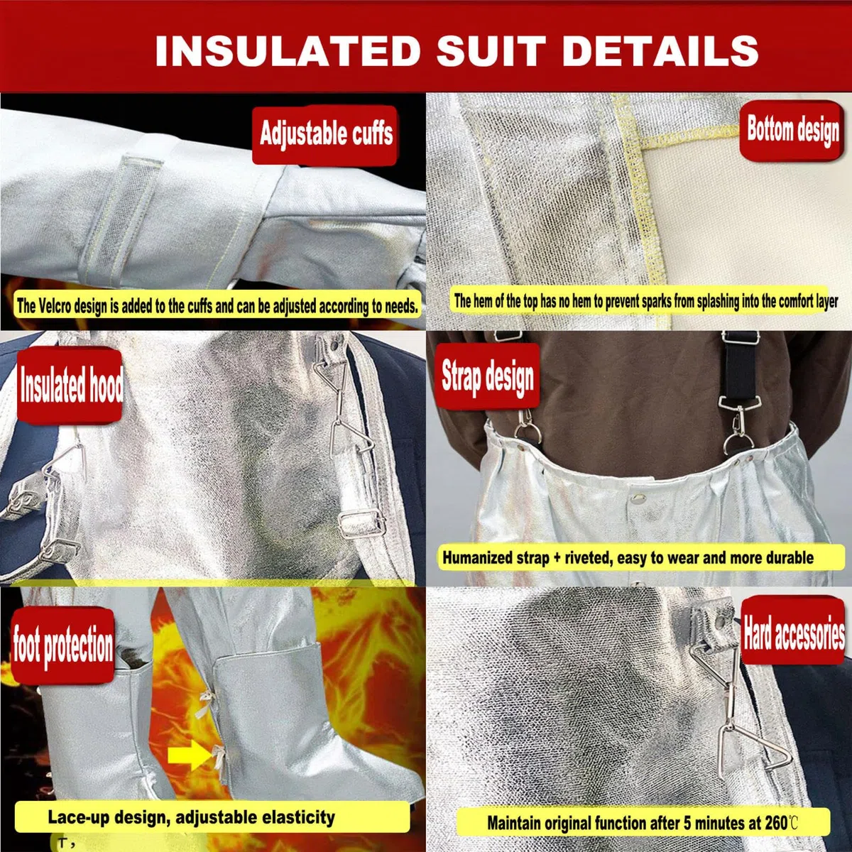 Ropa Trabajo Ignífuga, Ropa Aislamiento Térmico Traje Ropa Ignífugo Papel Aluminio Fábrica Vidrio, Planta Química, Barco