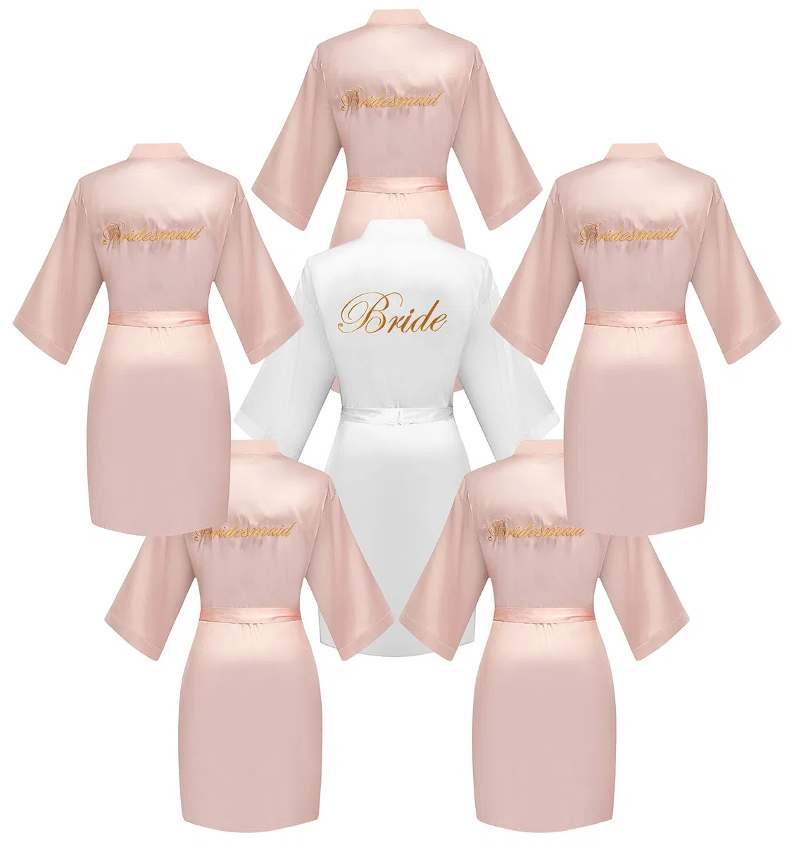 Juego de 6 batas de satén para mujer, para boda, fiesta, novia, dama de honor, kimono, despedida de soltera, prepararse, bata de baño sedosa