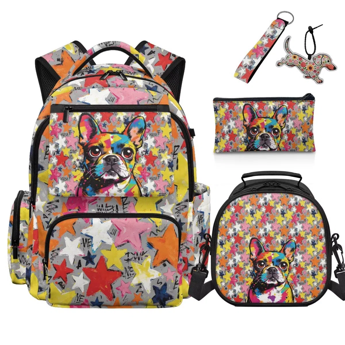 COEQINE 5 mochilas para la escuela de 3er grado para niños, mochilas de escuela primaria para laptop de 17 pulgadas, Lindo bulldog francés colorido, M, Diseñador