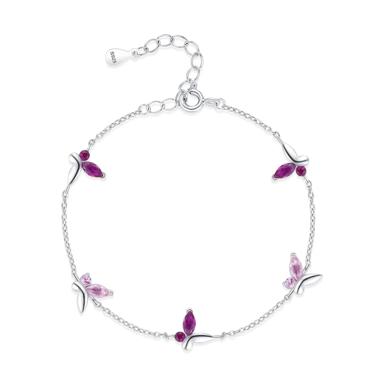 Pulseras de mariposa para mujer de plata de ley 925 con circonita cúbica, pulsera ajustable de mariposa de plata para mujer, adecuada para aniversario