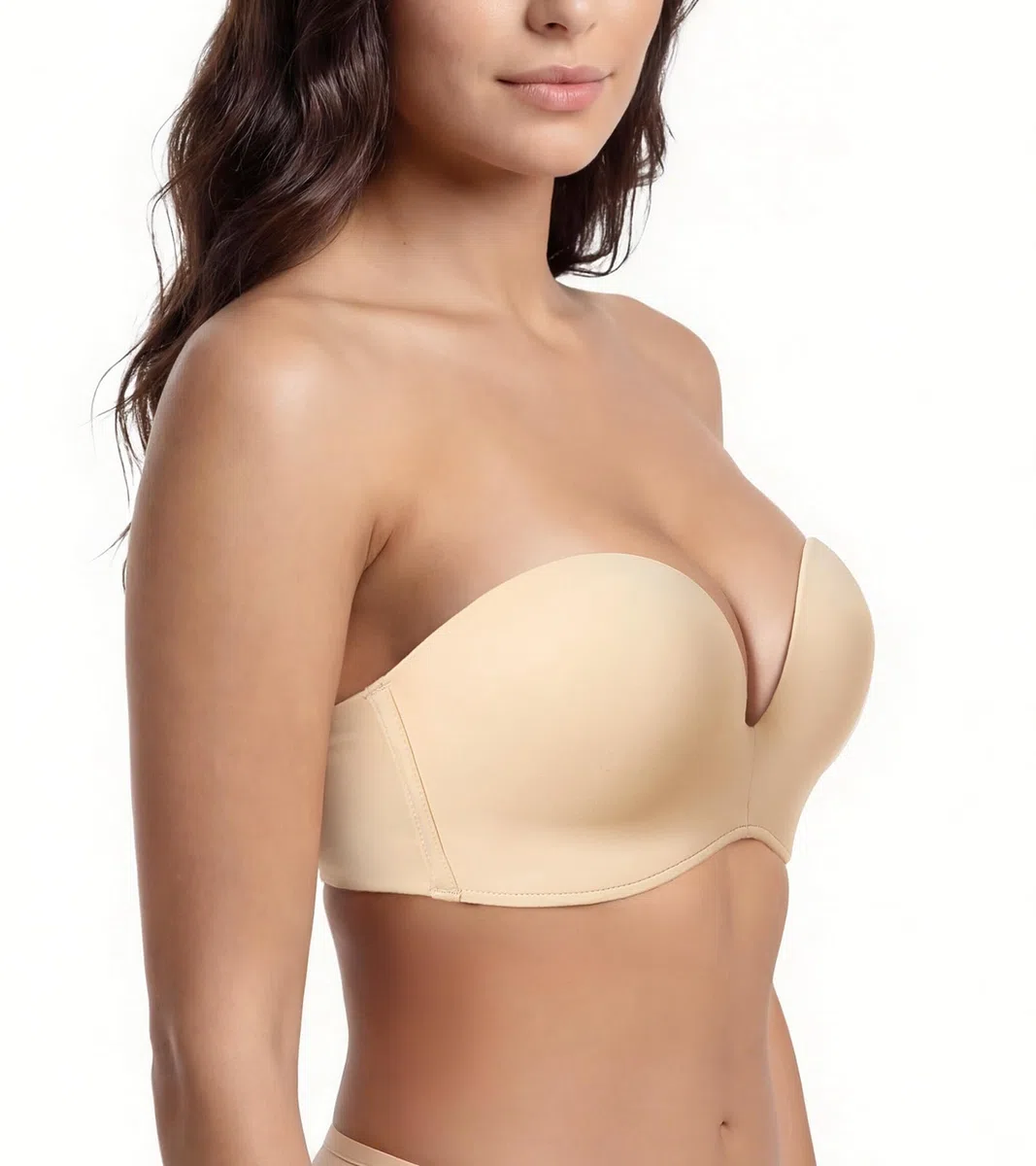 Lemorosy Brasier sin Tirantes para Mujer, sin Varillas, con Relleno, Antideslizante, Invisible, sin Tirantes, Beige, 75D (Talla del Fabricante: 34D)