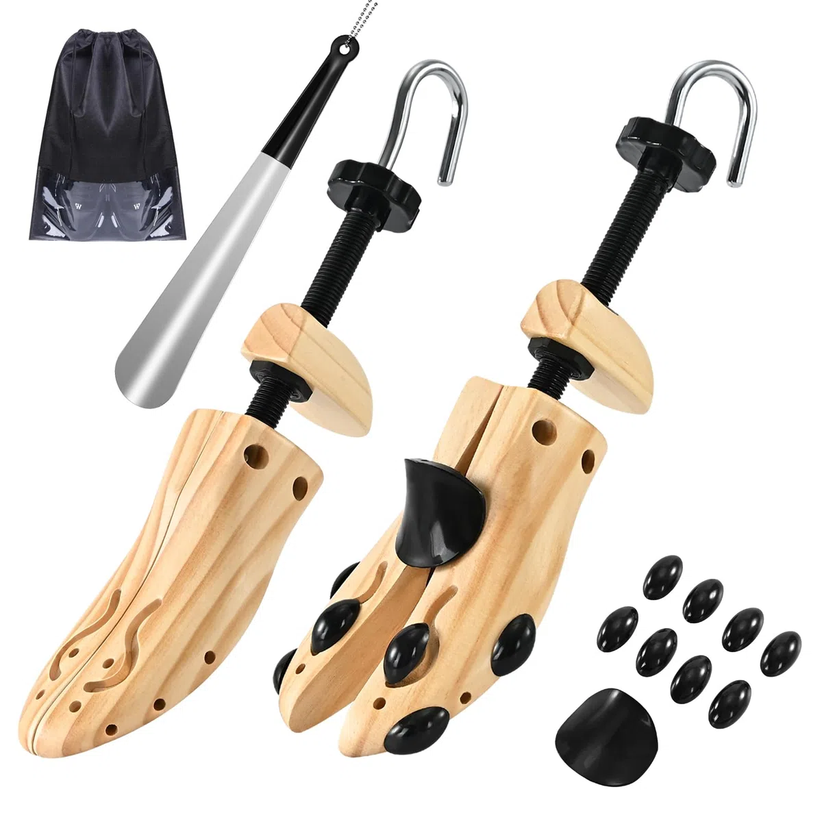 JJDPARTS - Varilla de zapatos de madera, par expansor de zapatos de 4 vías, extensor de madera, patrón en espiral para mujeres y hombres