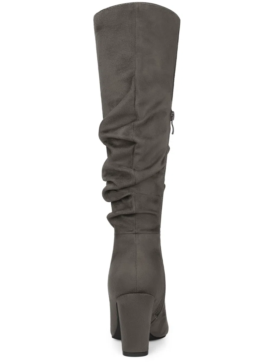 Allegra K Women's Slouch Pointed Toe Chunky Heel Knee High Boots