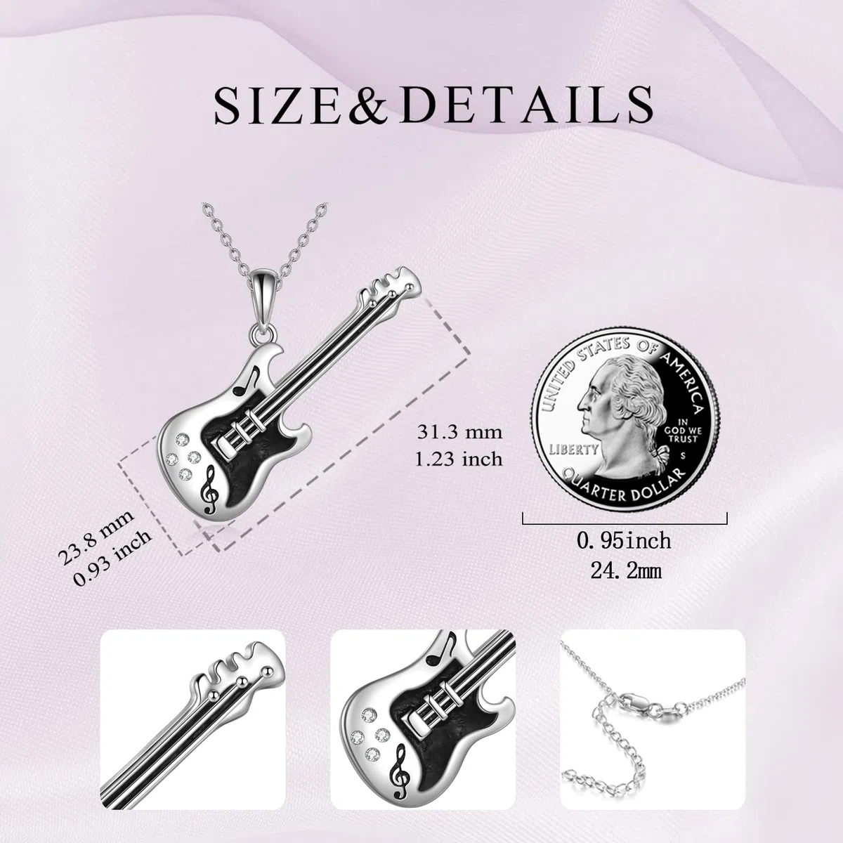 YFN Collar guitarra/urna plata de ley colgante música joyas regalo para hombre mujer