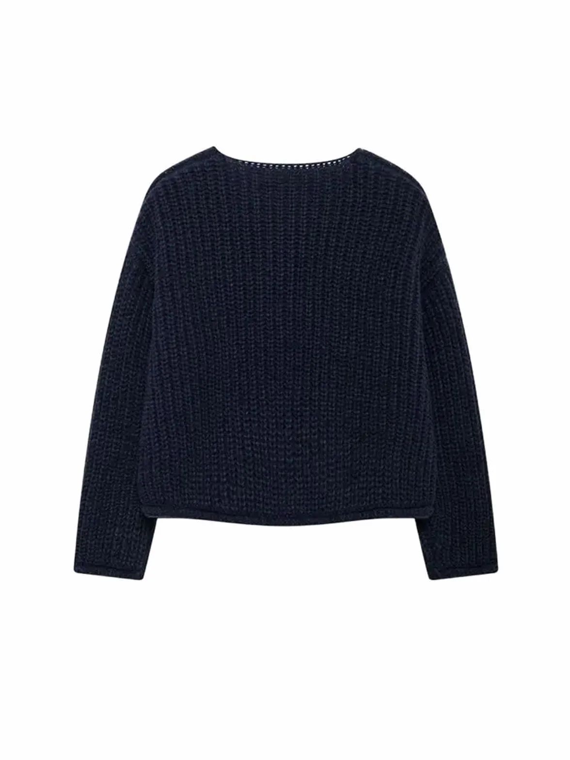 Cardigan Mujer Suéter de Punto Manga Larga for Mujer, Botones Dorados, Bolsillos Parche Delanteros, Cuello Redondo, Prenda Exterior Femenina