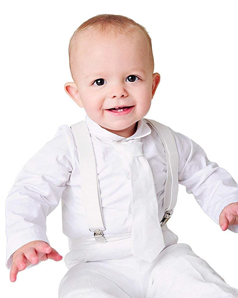 Un pequeño niño Landen Baby Suspender bautizo traje de bautizo - blanco - 9 meses