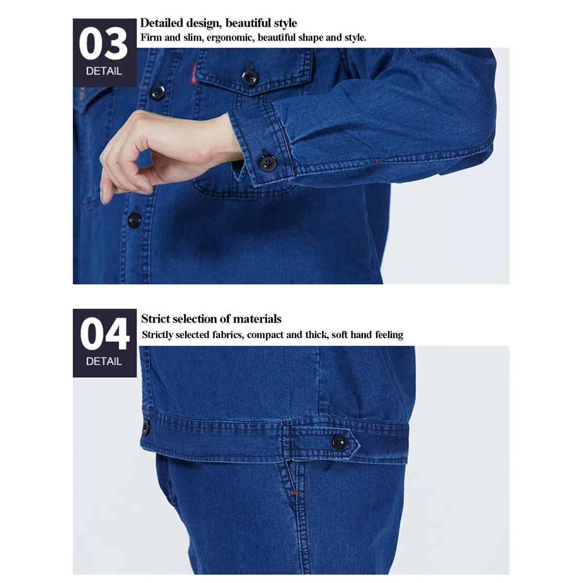 Ropa d Trabajo de Seguridad Reflectante para Hombre Mezcla de Algodón y Poliéster Ajuste Cómodo Cremallera Metálica Bolsillo En El Pecho Uniforme Laboral