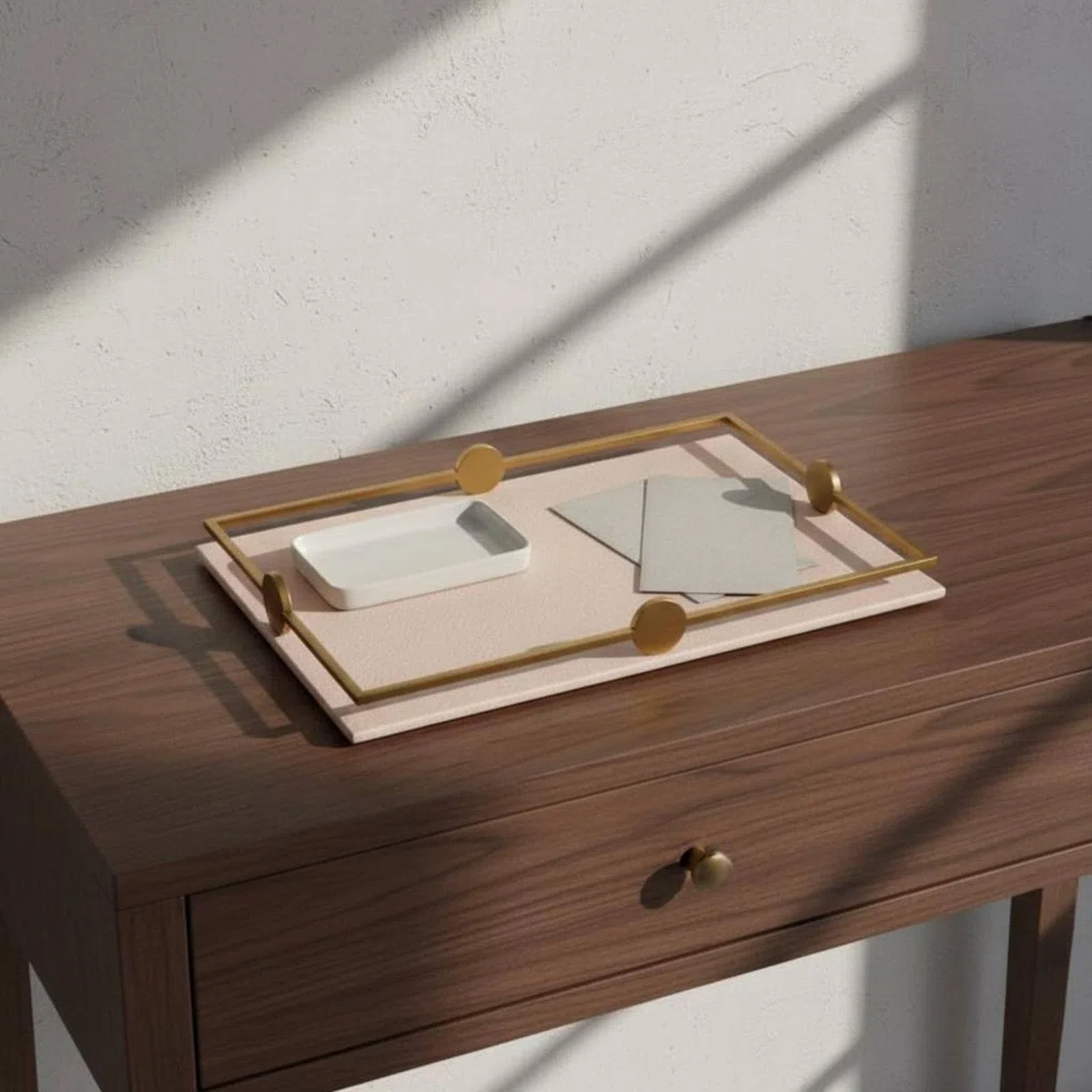 Yajuyi Bandeja Decorativa Organizador de Joyas Bandeja de Servicio Rectangular Bandeja de Exhibición de Cuero Bandeja de Almacenaje Metálica Adecuada para Dormitorio Cuarto de Baño Hogar, Beige