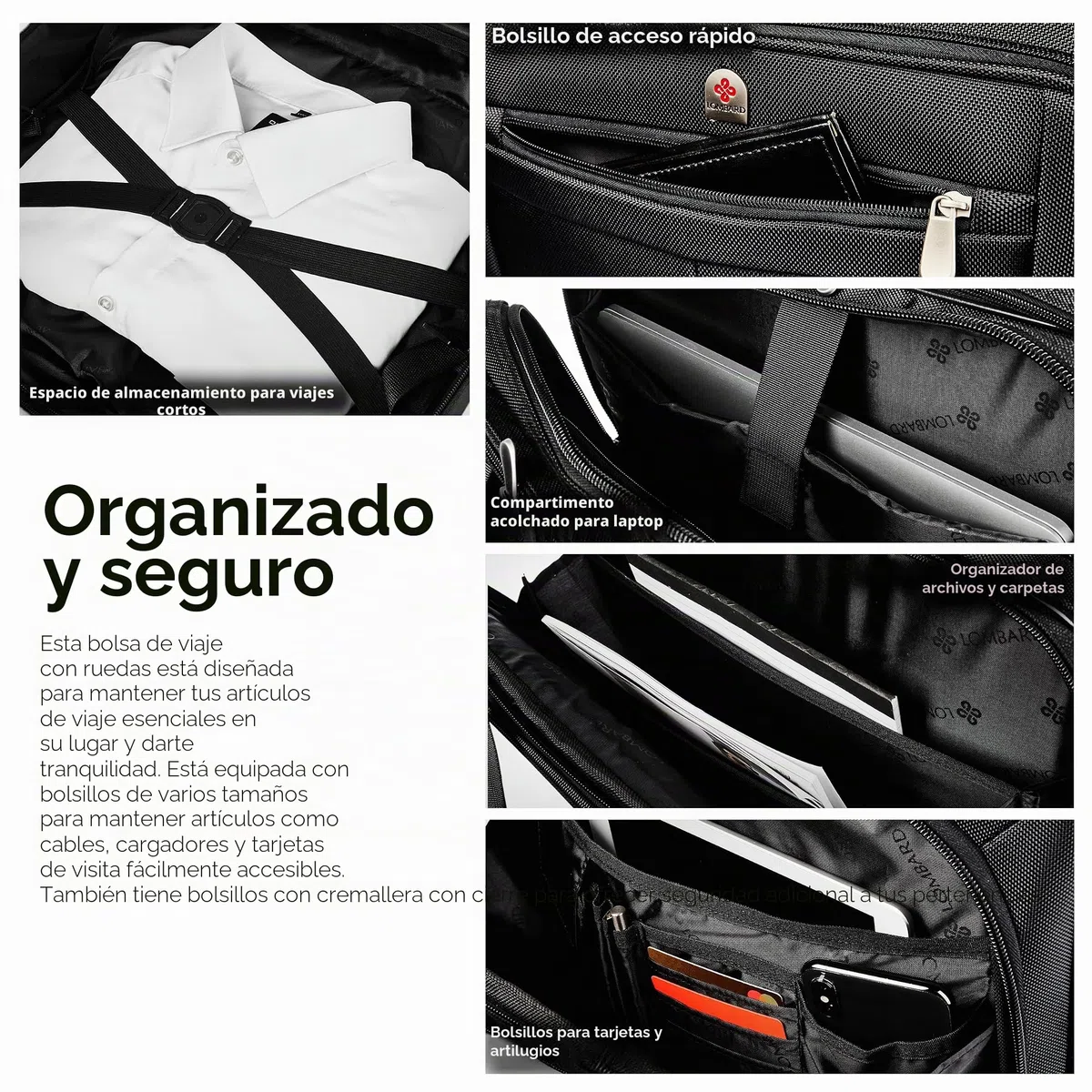 Lombard Maletín Ejecutivo de Estilo piloto con Ruedas - para portátiles de 15" y 17"