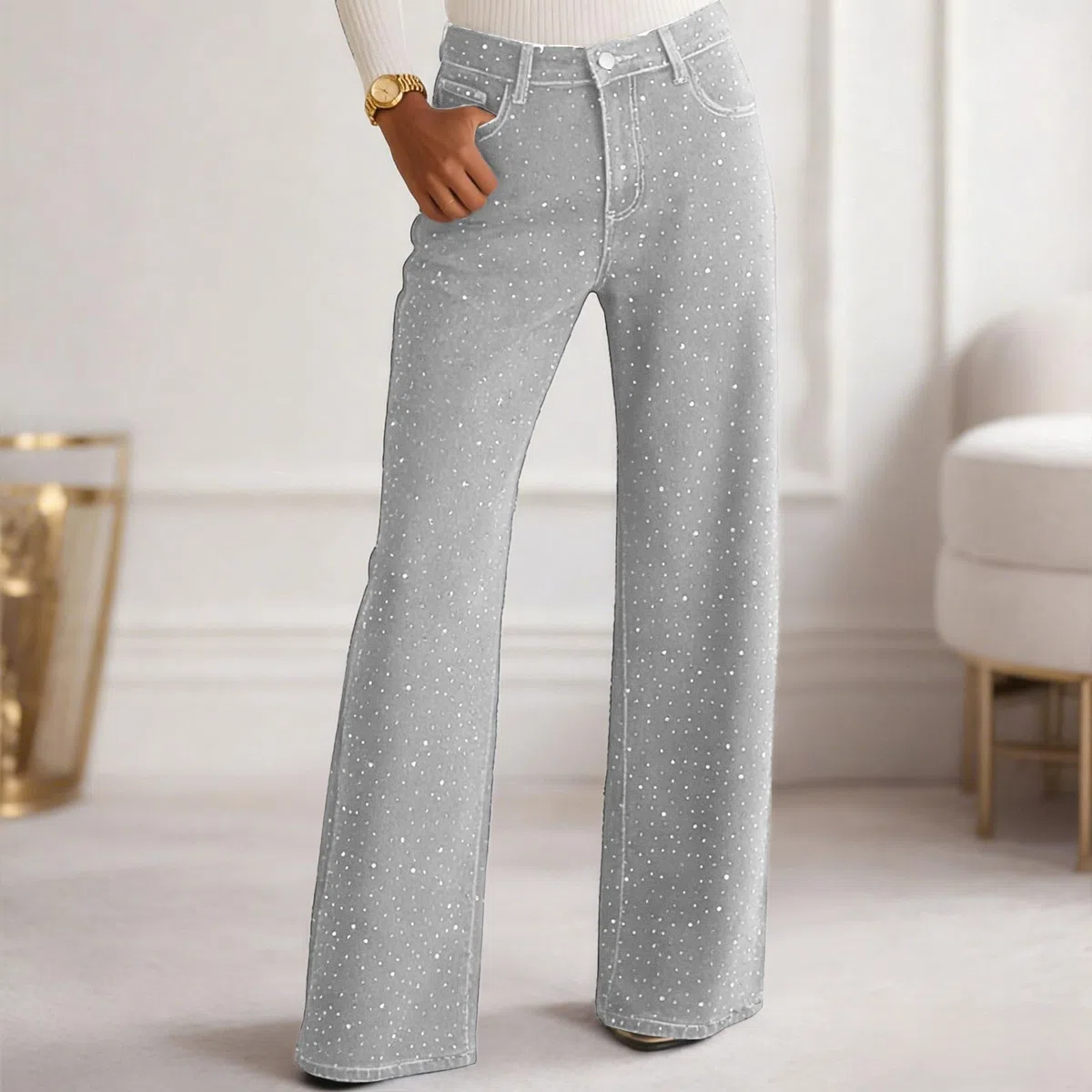 Vaqueros Mujer Anchos Vaqueros Elásticos Mujer Campana Pantalones Relajados De Pierna Ancha para con Tira De Botones Visibles Elegantes Cintura Alta Ajustados Estilo Urbano