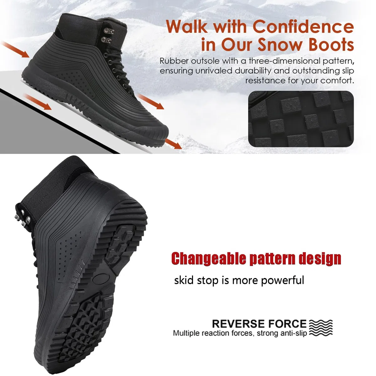 ulogu Botas de nieve para hombres y mujeres, botines aislados impermeables con forro de piel, antideslizantes, ligeros, zapatos de invierno, Negro -, 8 Women/6 Men