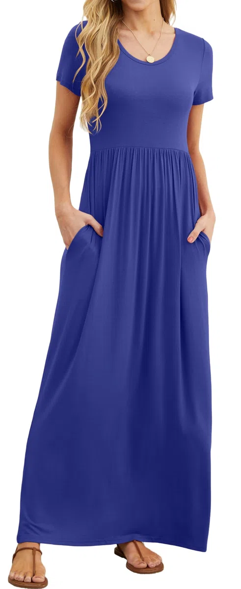 GRECERELLE Womens Summer Maxi Dress Boho Floral Cocktail Midi Polka Dot Wrap Dresses V Neck Casual Party Bohemian Flowy Long Dress for Ladies | Vestido largo casual de manga corta con cuello en V y bolsillo