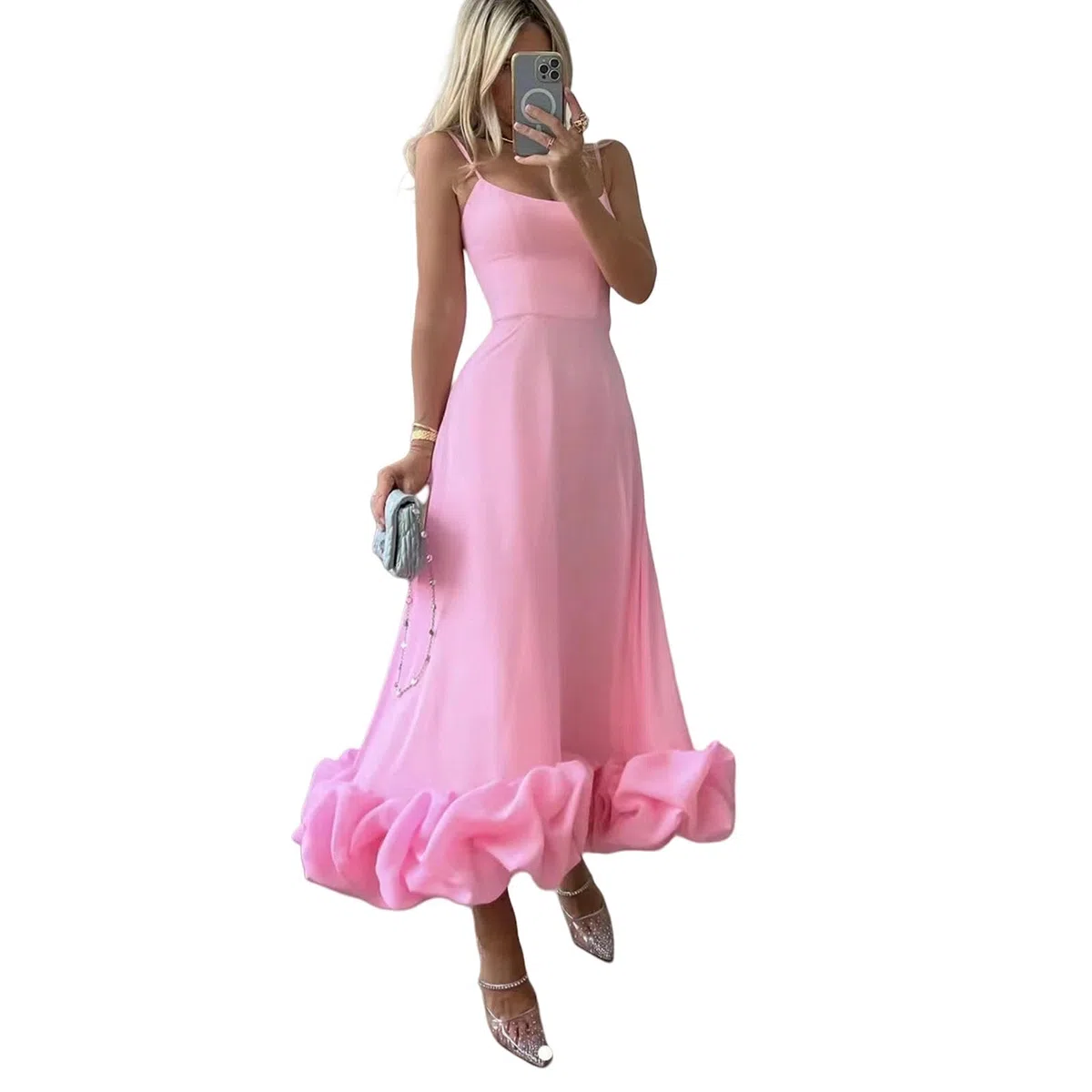 Vestidos de Verano Vestidos Largos de Verano Femeninos Vestidos Casuales de Tirantes Delgados Vestidos de Vacaciones Vestidos de Playa, HUTALIM, Rosa, l