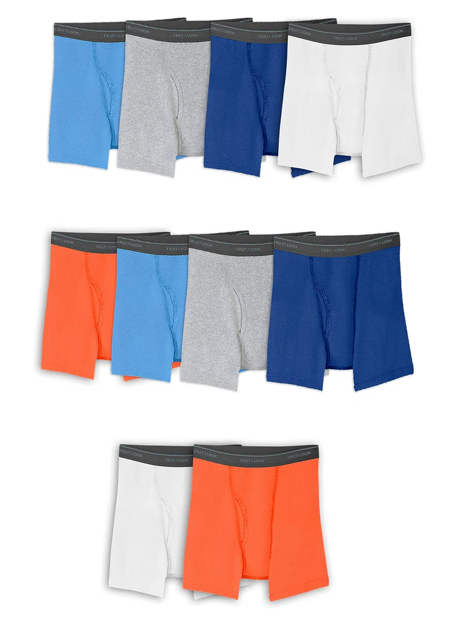 Fruit of the Loom Boys' Boxer Briefs (Assorted Colors), Husky-10 Pack-Solids, Large Husky