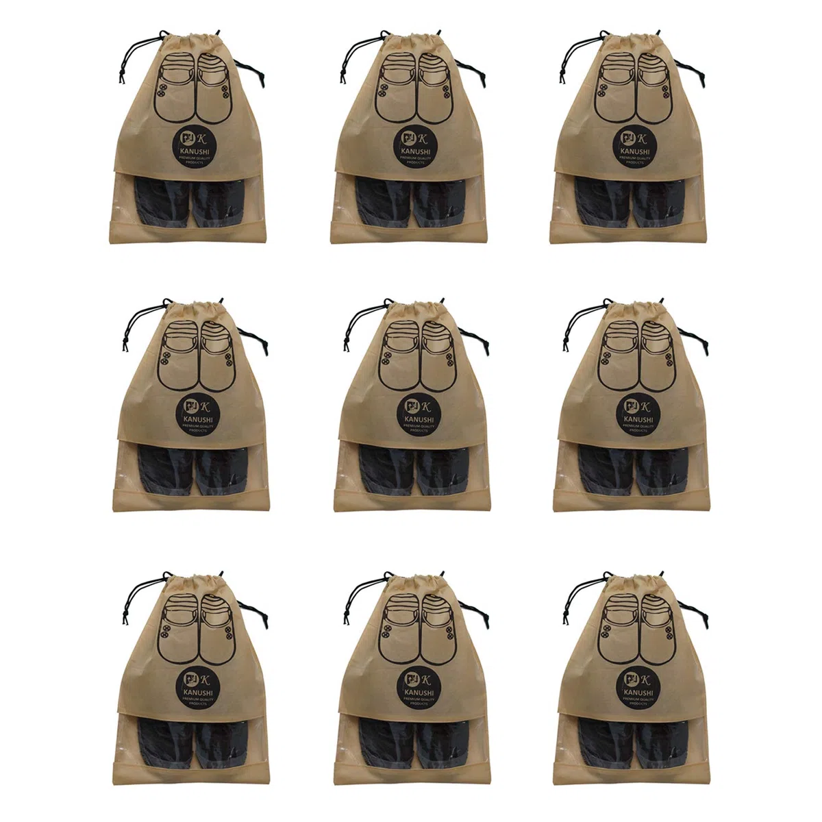 KANUSHI Industries - Juego de 9 bolsas/bolsas/organizadores para zapatos, color beige, Beige, Estándar, Beige, Estándar