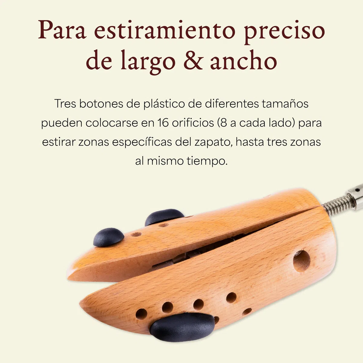 Langer & Messmer alargador de zapatos para hombre contra pellizcos en zapatos o botas - de madera maciza de haya y mecanismo metálico - se estira a lo ancho y a lo largo incl. spray alargador de cuero
