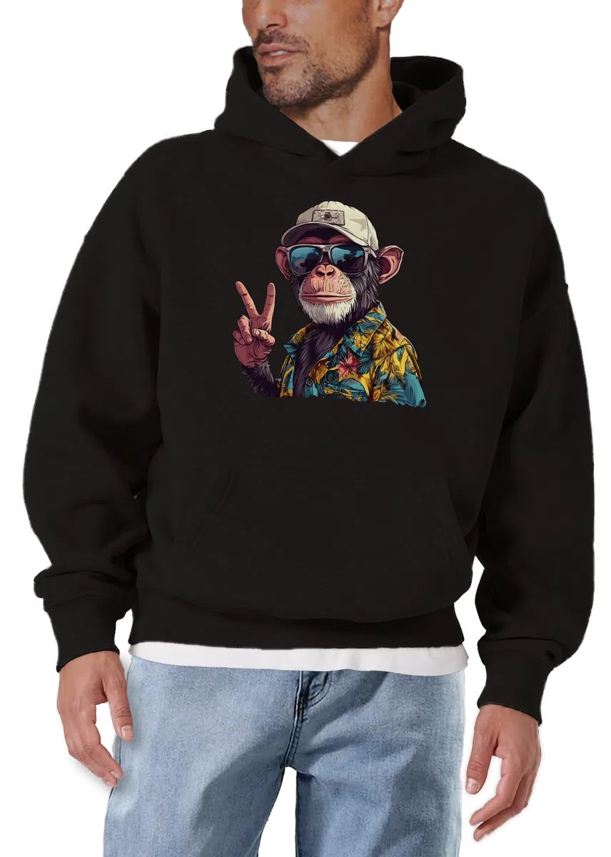 MAKAYA Sudadera con Capucha Hombre Mono - diseño Divertido Retro con Gafas Estilo Vintage