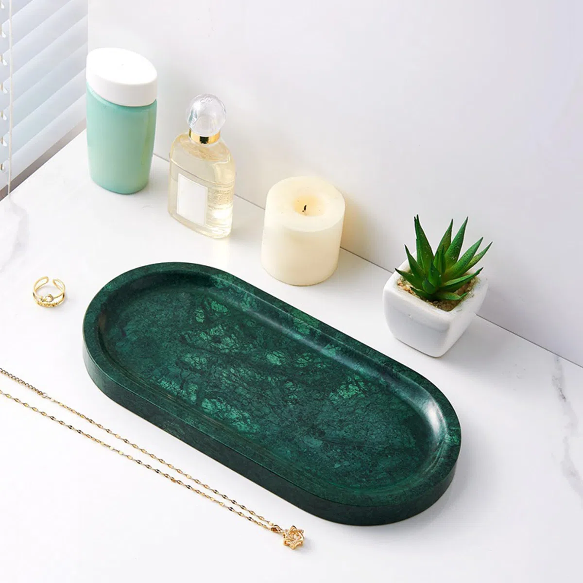Bandeja Decorativa de mármol Hecha a Mano de Calidad, Guardar Joyas y un pequeño Organizador de Almacenamiento Esencial para baño Lujosa Bandeja de tocador de mármol Hecha
