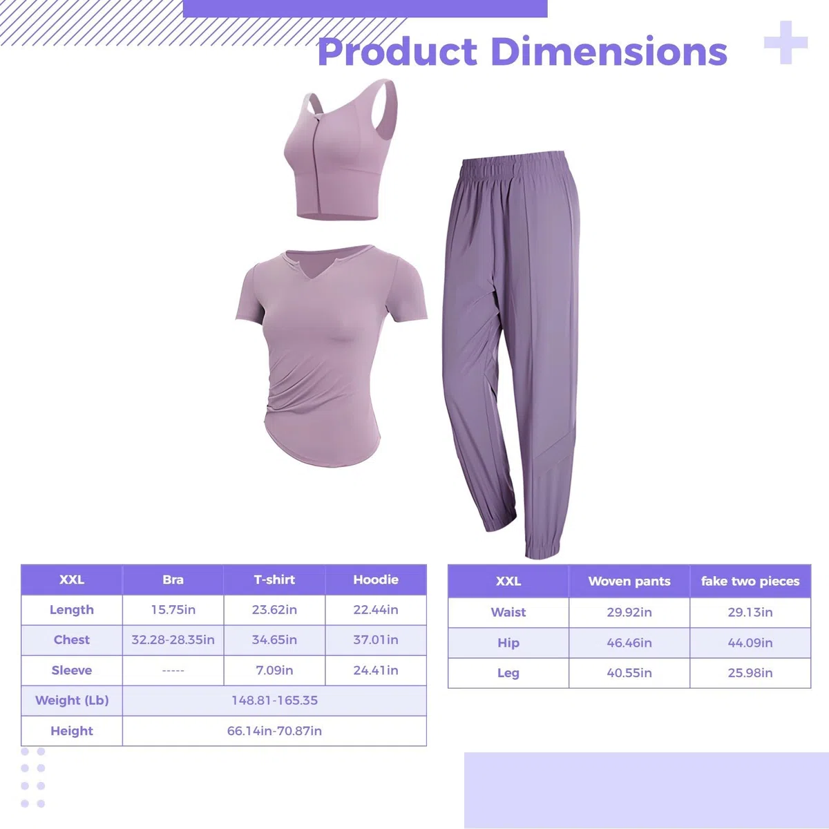 Conjunto de yoga y gimnasio de 3 piezas para mujer, brasier deportivo, camiseta de manga corta y pantalones largos, tela transpirable de elastano y poliéster, talla XXL disponible, Púrpura, talla