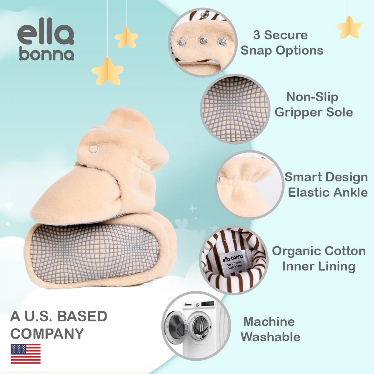 Ella Bonna Mini botines de forro polar con parte inferior antideslizante, flexibles, para bebés y niñas