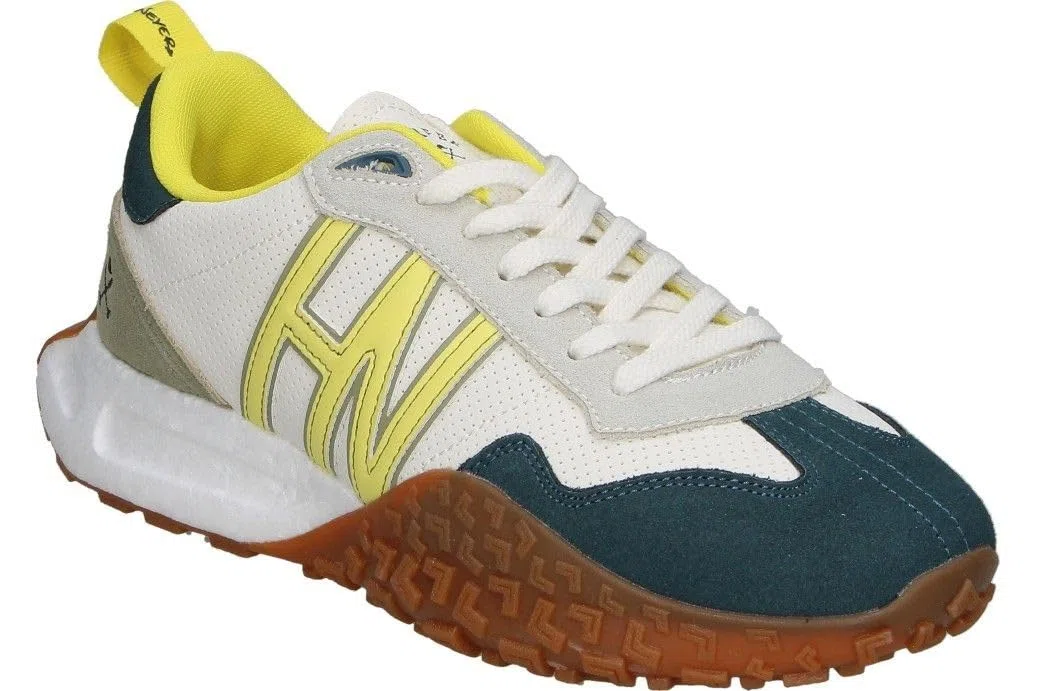 HARPER&NEYER | Zapatillas Casual HARPER&NEYER Carcross Point para Hombre – Deportiva Blanca con Detalles en Azul Marino y Amarillo – Sneakers con Cordones – Cómodas y Versátiles – Estilosas - 44