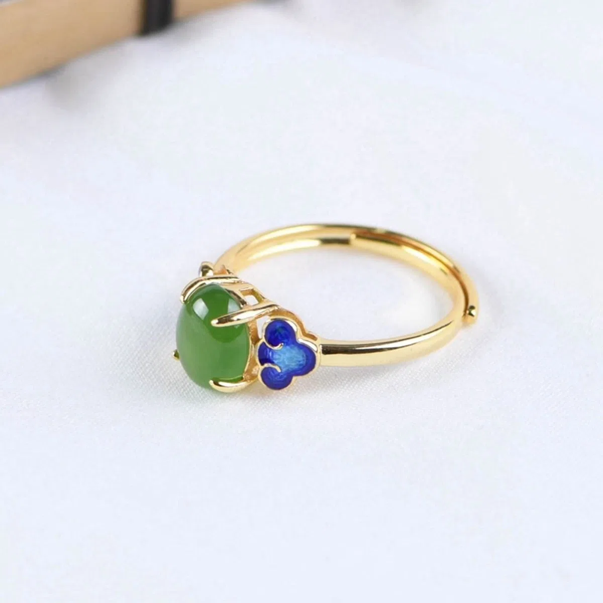 Anillos de nudillos para mujer, plata de ley, anillos de acero inoxidable dorado para mujer, ovalados con piedra verde ajustable (M 1/2-S 1/2), Adjustable(M 1/2-S 1/2), Plata de ley, Piedra