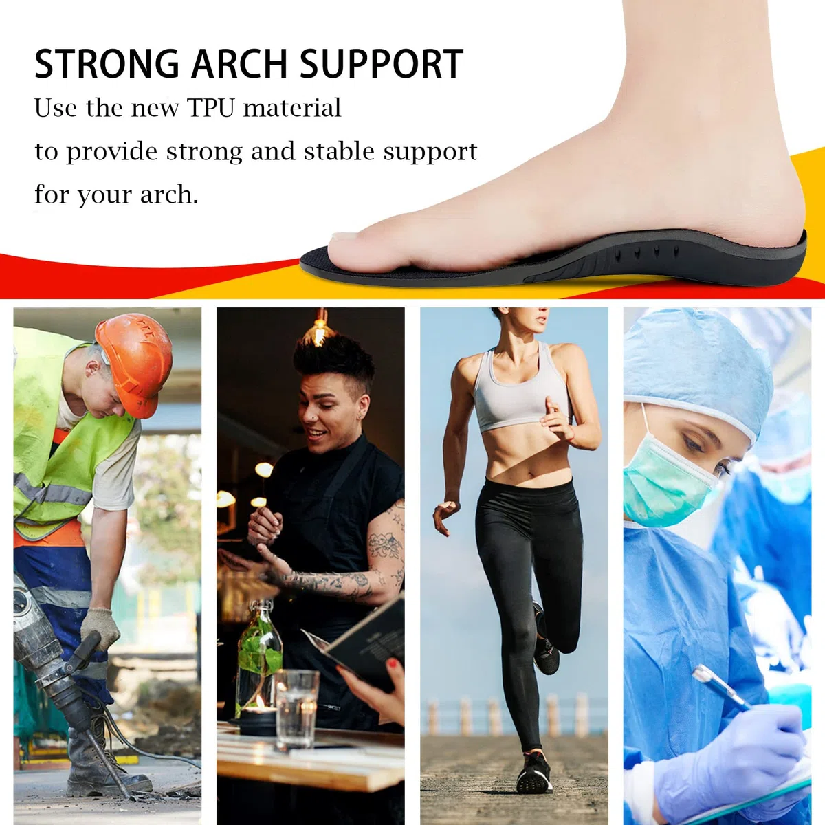 Plantillas para aliviar la fascitis plantar (220 libras), plantillas de soporte de arco para pies planos, plantillas de botas de trabajo, inserciones de soporte de arco de espuma viscoelástica para