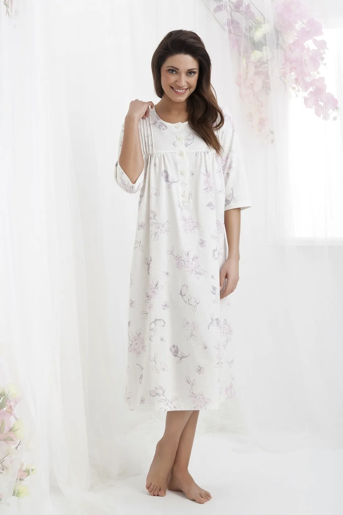 DOROTA Elegante camisa de noche larga de algodón para mujer, camiseta de dormir o bata, 100% algodón, fabricada en la UE, Sleepshirt-cru., L