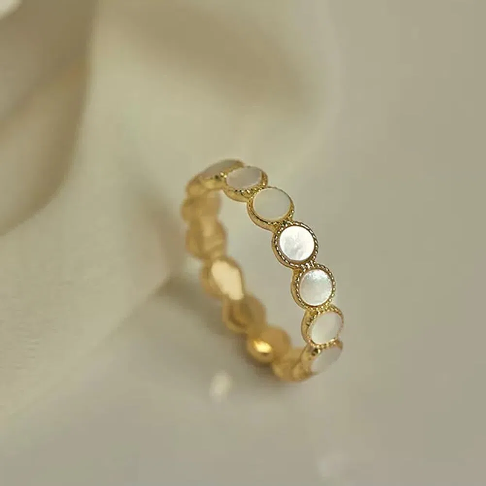 generic Anillo ligero chapado en oro de 14 quilates con detalle de perla, joyería de moda para mujer, tallas 6/7/8 disponibles, ajuste cómodo elegante, uso diario y ocasión, Metal