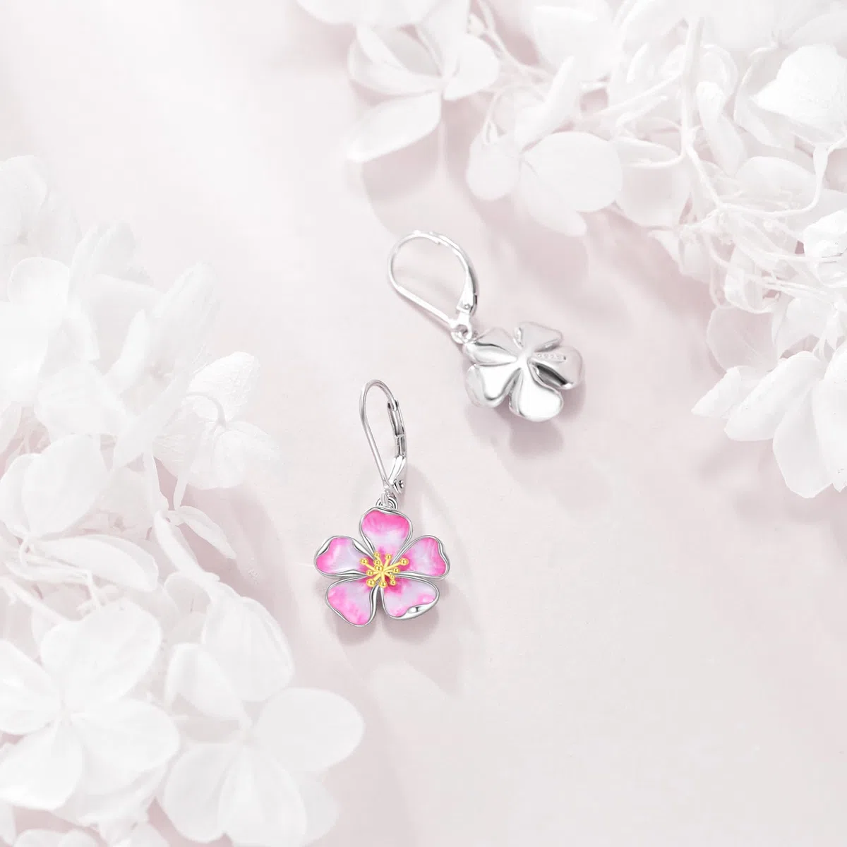 AXELUNA Pendientes de flor de cerezo para mujer, plata de ley, esmalte rosa, flor de cerezo, aretes colgantes de joyería para madre y esposa, Normal, Plata de ley, Sin piedra preciosa