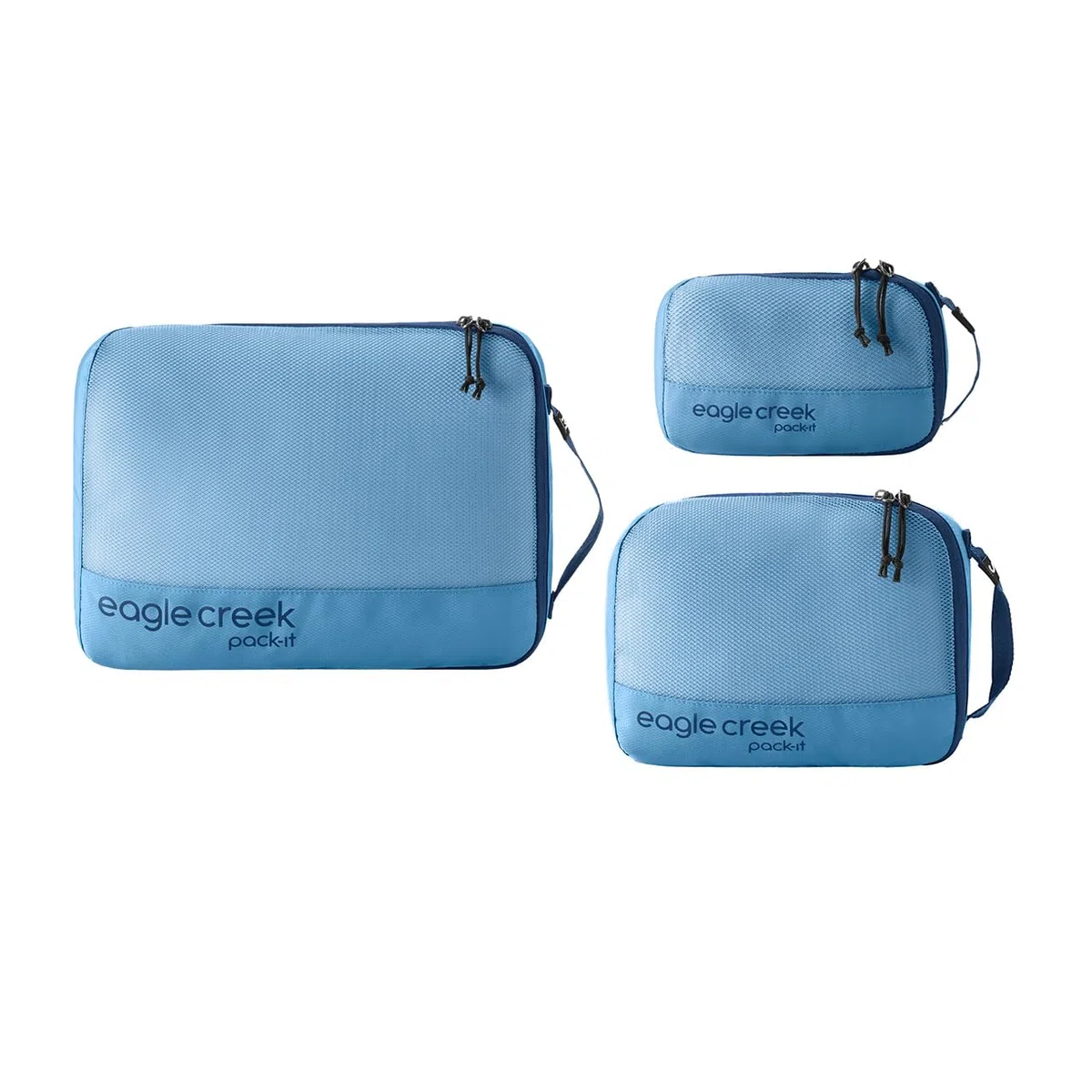Eagle Creek Pack-It - Juego de cubos de embalaje para compartimentar el equipaje, duradero, ultraligero, resistente al agua, cierre de cremallera de fácil agarre, ventanas de malla, azul, talla única