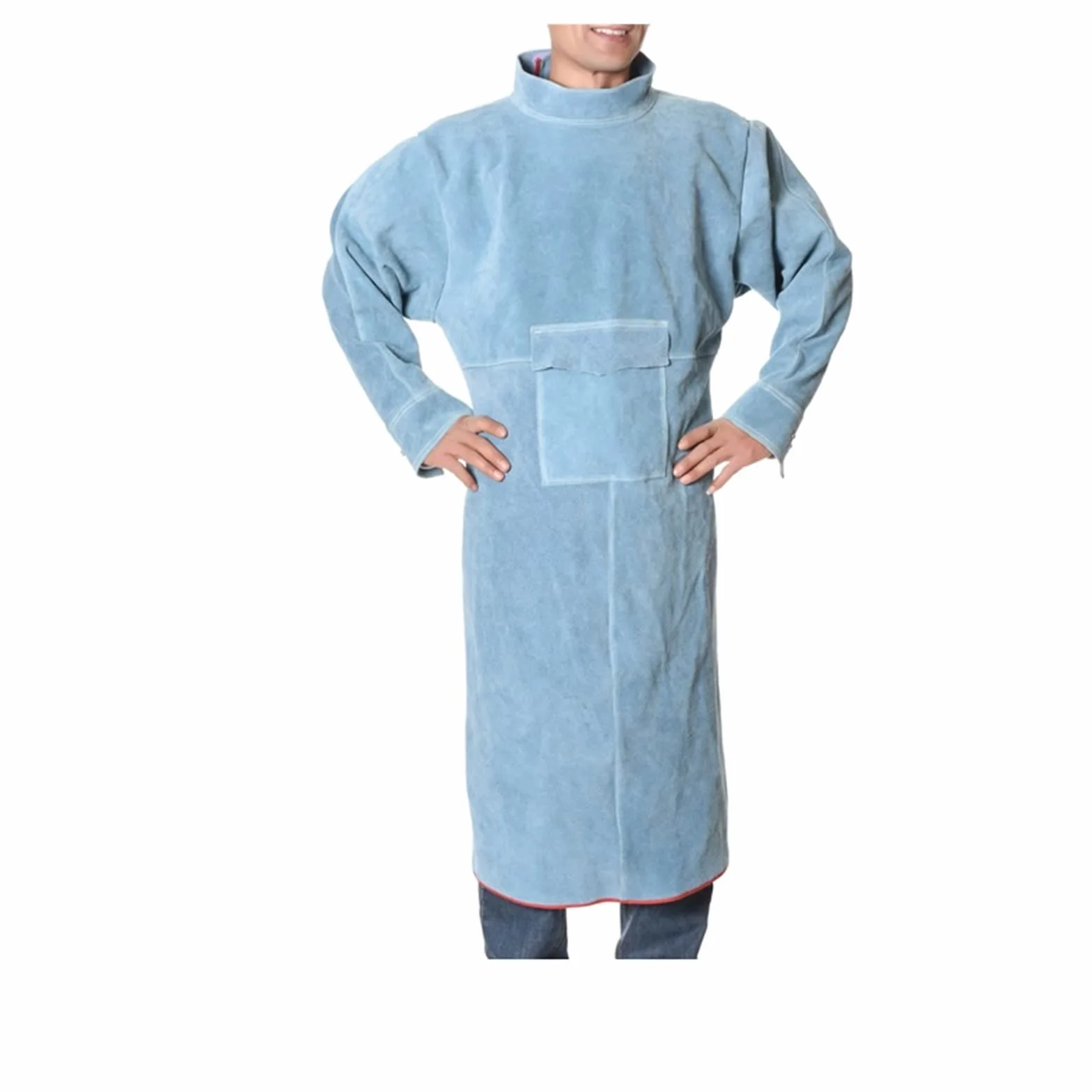 Delantal de soldadura de cuero con manga, abrigo de soldadura resistente a la llama de calor for hombres for mujeres, chaqueta de soldadura de servicio pesado, Accesorios de soldadura(Blauw,XL)