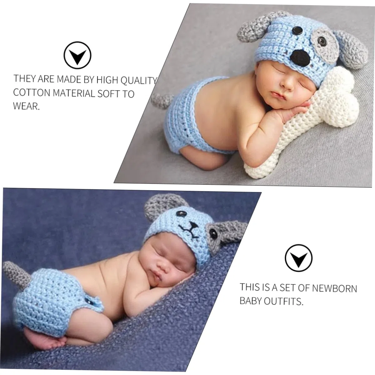 Ropa De Modelado Para Cachorros Para Fotografía De Bebés Azul Accesorios De Recién Nacido Conjunto De Ropa De Punto Gorro Pantalones Cortos