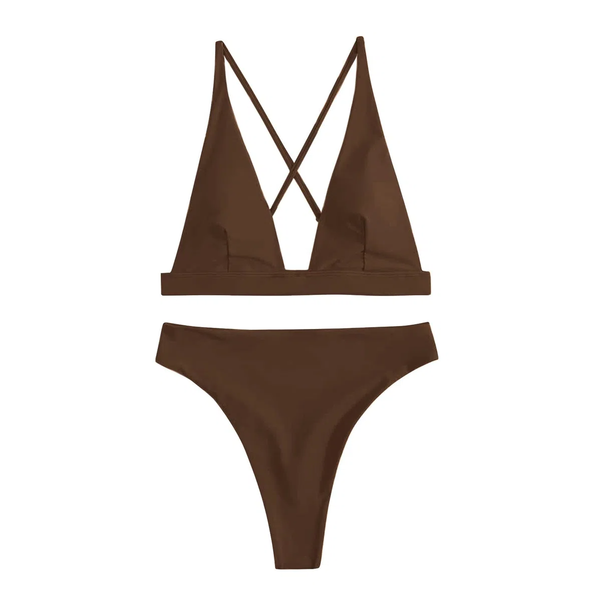 Conjunto De Bikini Tanga for Mujer, Traje Baño Dos Piezas con Parte Superior Triángulo Brasileño Sexy Cuello En V Profundo, Negro, S