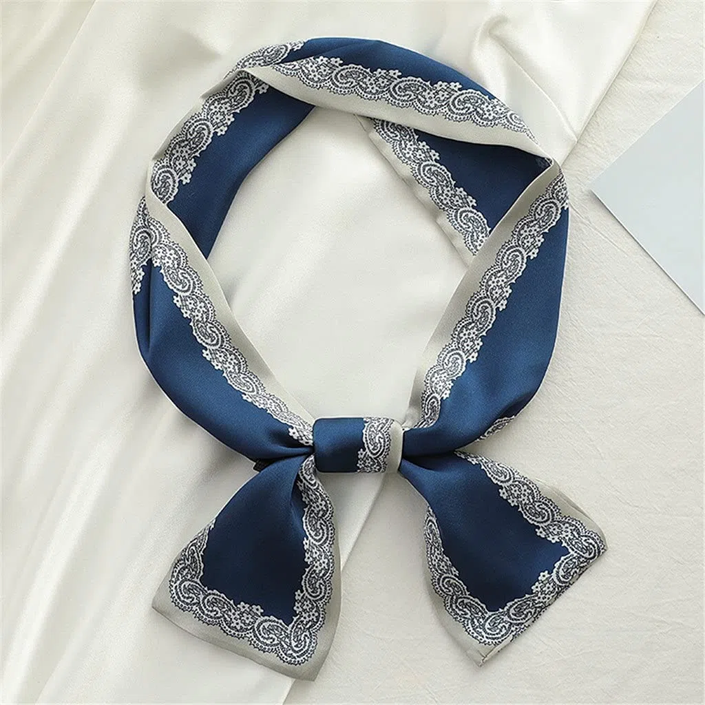 Bufanda de Mujer Bufanda Cuadrada Estampado de Corbata de Pelo Pañuelo de Seda Satinada Pañuelo de Cabeza para Mujer Bufanda de Seda de Tira Larga pequeña (E 9 * 100CM)
