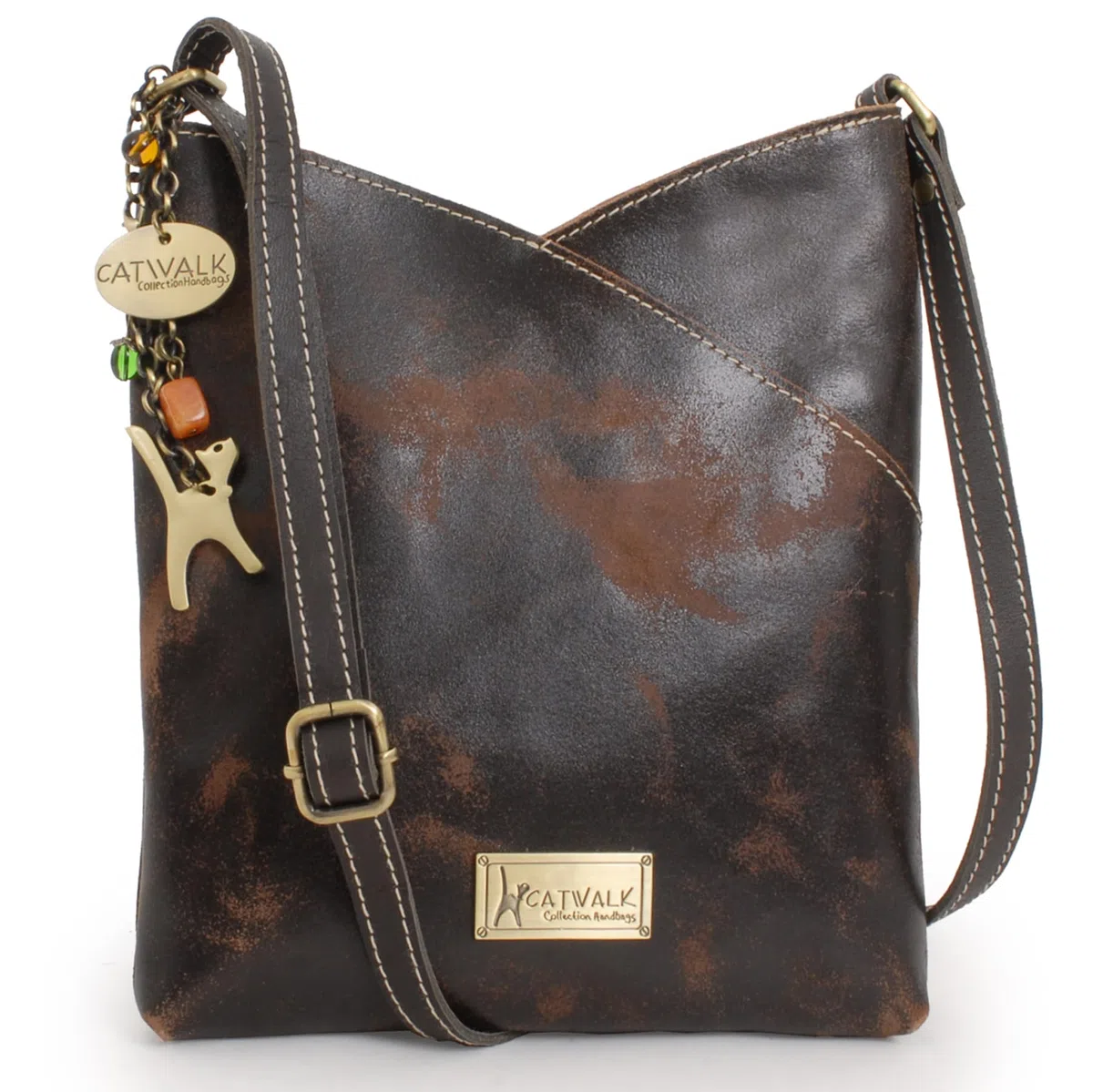 Catwalk Collection Handbags - Bandolera Pequeña de Piel Envejecida - Bolso de Mano para Mujer - Bolso Cruzado con Correa Ajustable - Flora