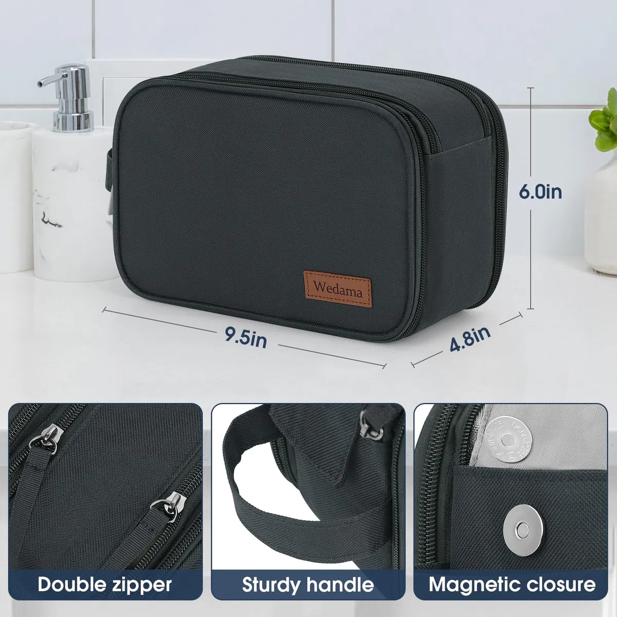 Wedama Neceser para hombre, bolsa de aseo de viaje de mano, bolsa de viaje impermeable para artículos de tocador, kit de viaje de poliéster grueso, bolsa de artículos de tocador para viajes, viajes de