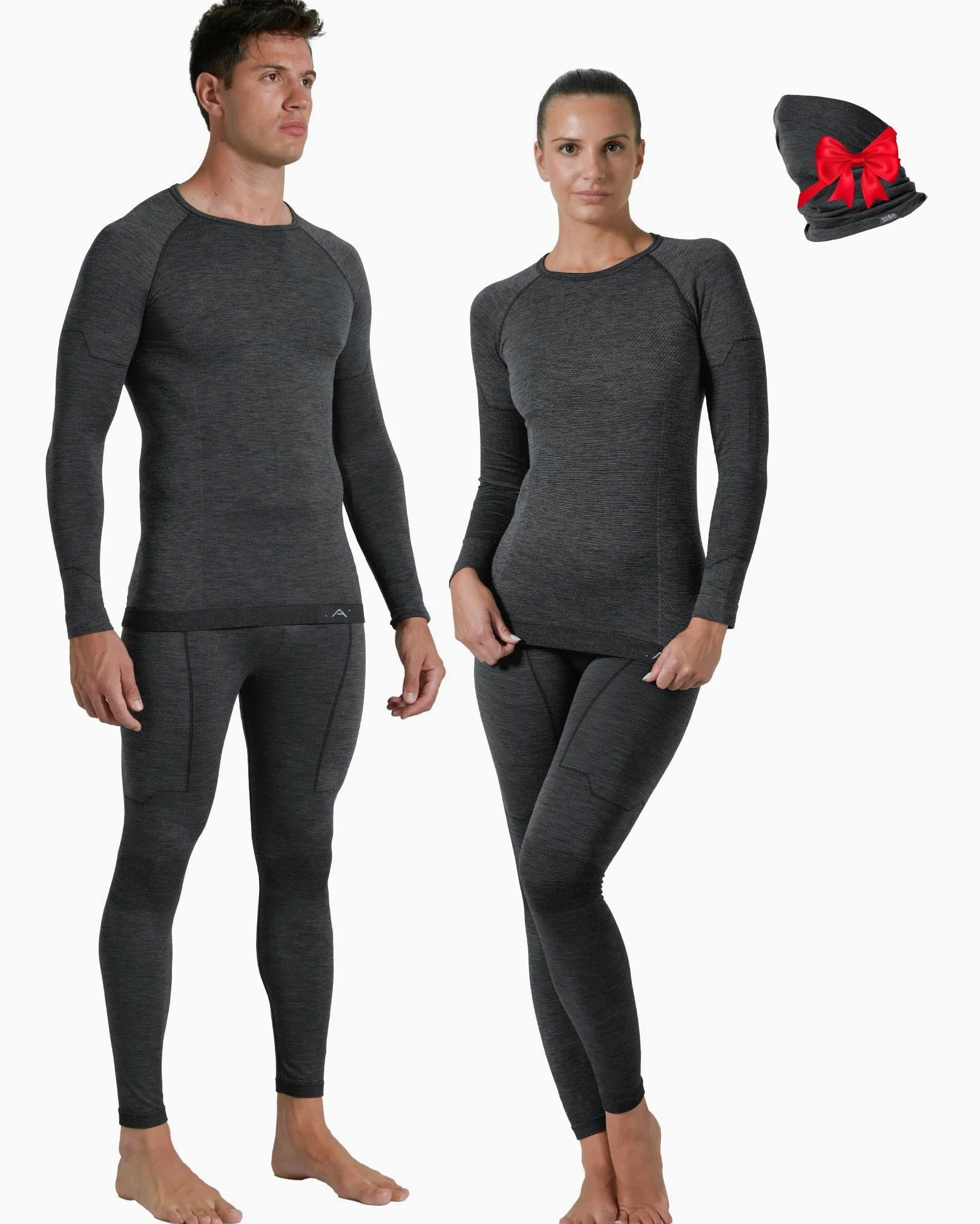 Risalti Ropa Termica Hombre Mujer Lana Merino – Conjunto Térmico Camiseta y Mallas Unisex con Cuello De Regalo, Ropa Interior Térmica Seamless Transpirable y Termorreguladora – Made in Italy