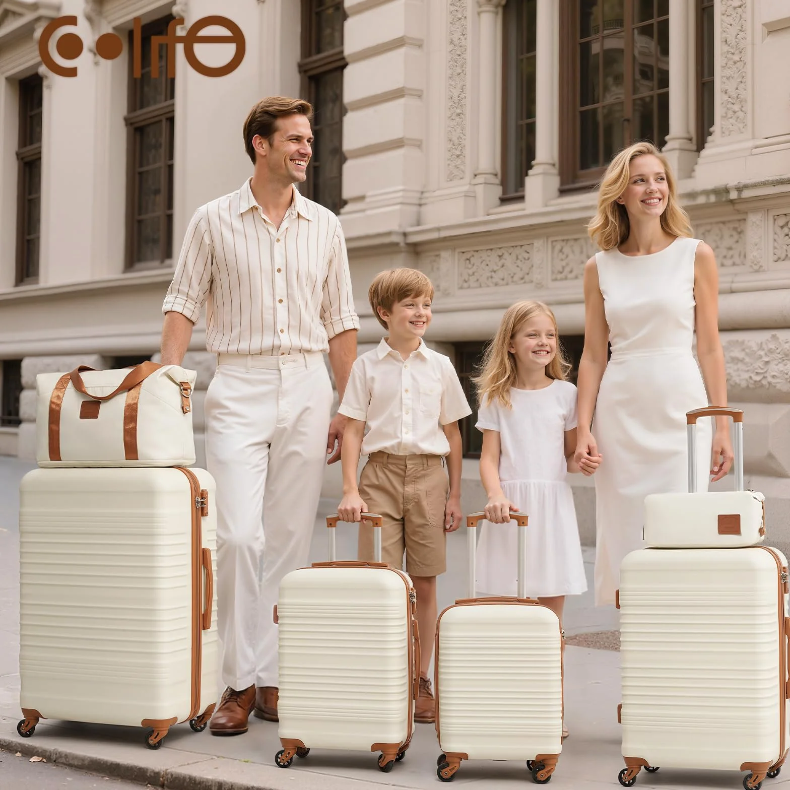 COOLIFE Juego Maletas 6 Piezas 16''20''24''28'',268L ABS+PC, Cerradura TSA | 4 Maletas, Bolsa de Viaje Expandible & Bolsa de Aseo – Ideal para Viajes en Familia, Vacaciones Largas & Solución Completa