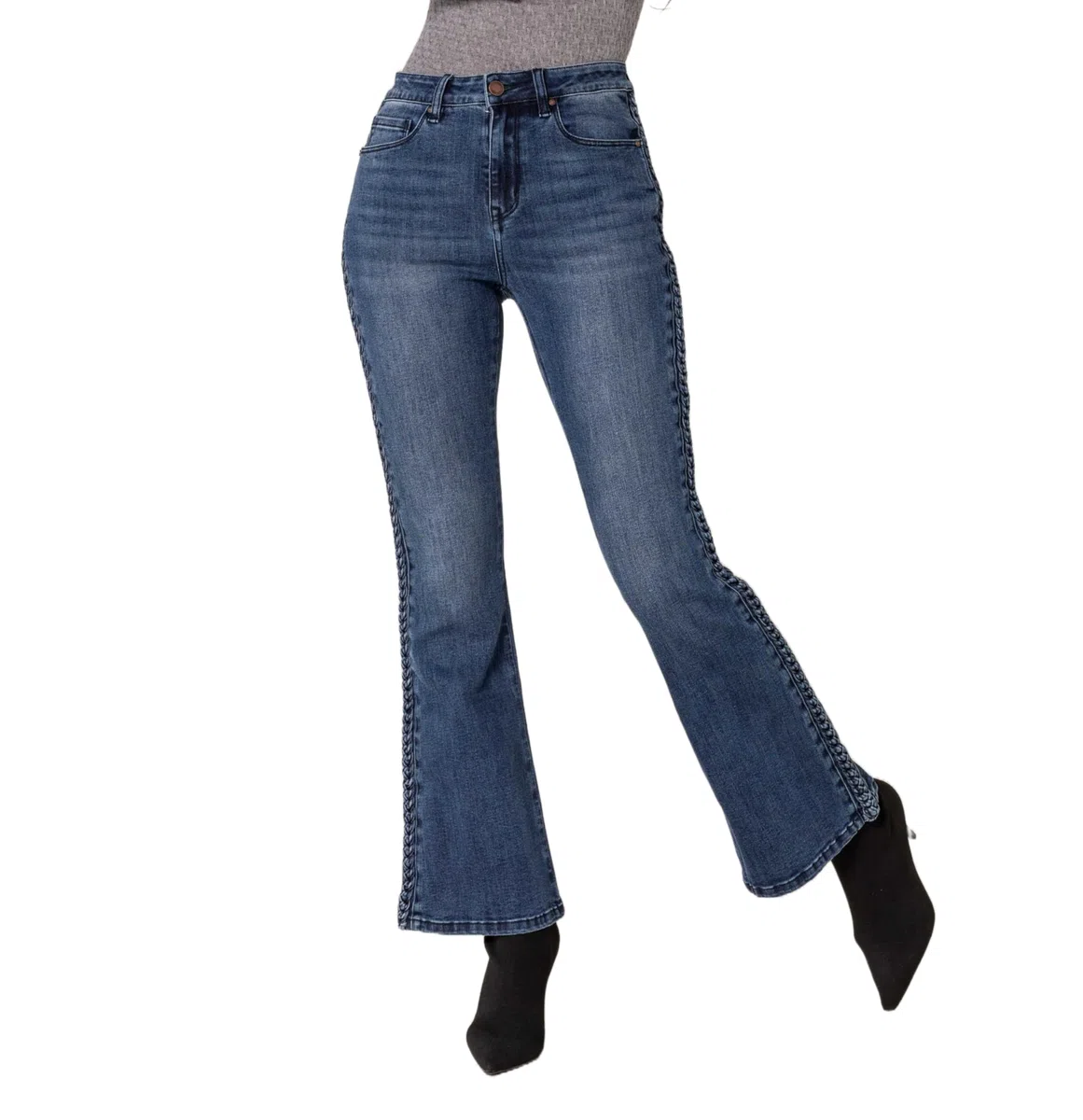 Nina Carter Q1897 - Pantalones vaqueros para mujer, estilo retro, cintura alta, elásticos, aspecto desgastado