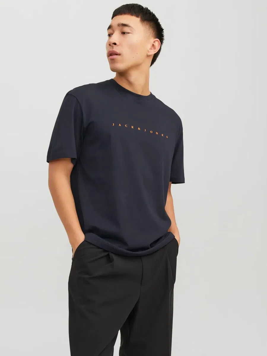 JACK & JONES Camiseta para Hombre con Logo, B/Dark Navy7blue Mirage/White, M